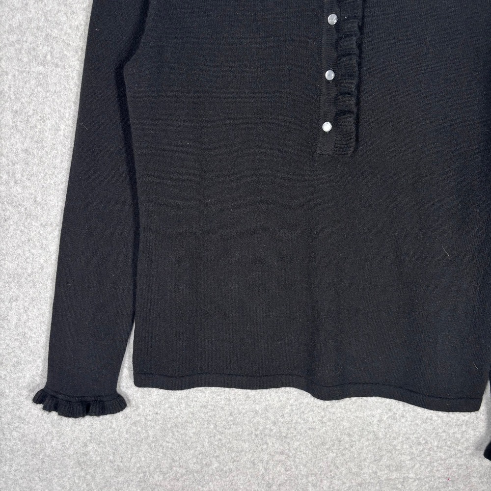 Charter Club 100% Cashmere Sweater‎ Small Black Ruffle Neck Henley Twee Preppy - Picture 3 of 10